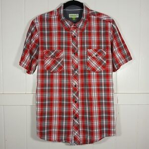 Cariloha Mens Large Red Plaid Bamboo Cotton Blend Short Sleeve Button Down Shirt